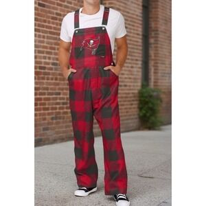 Men's FOCO Red Tampa Bay Buccaneers Big Logo Plaid Overalls Sz 2XL Tailgating